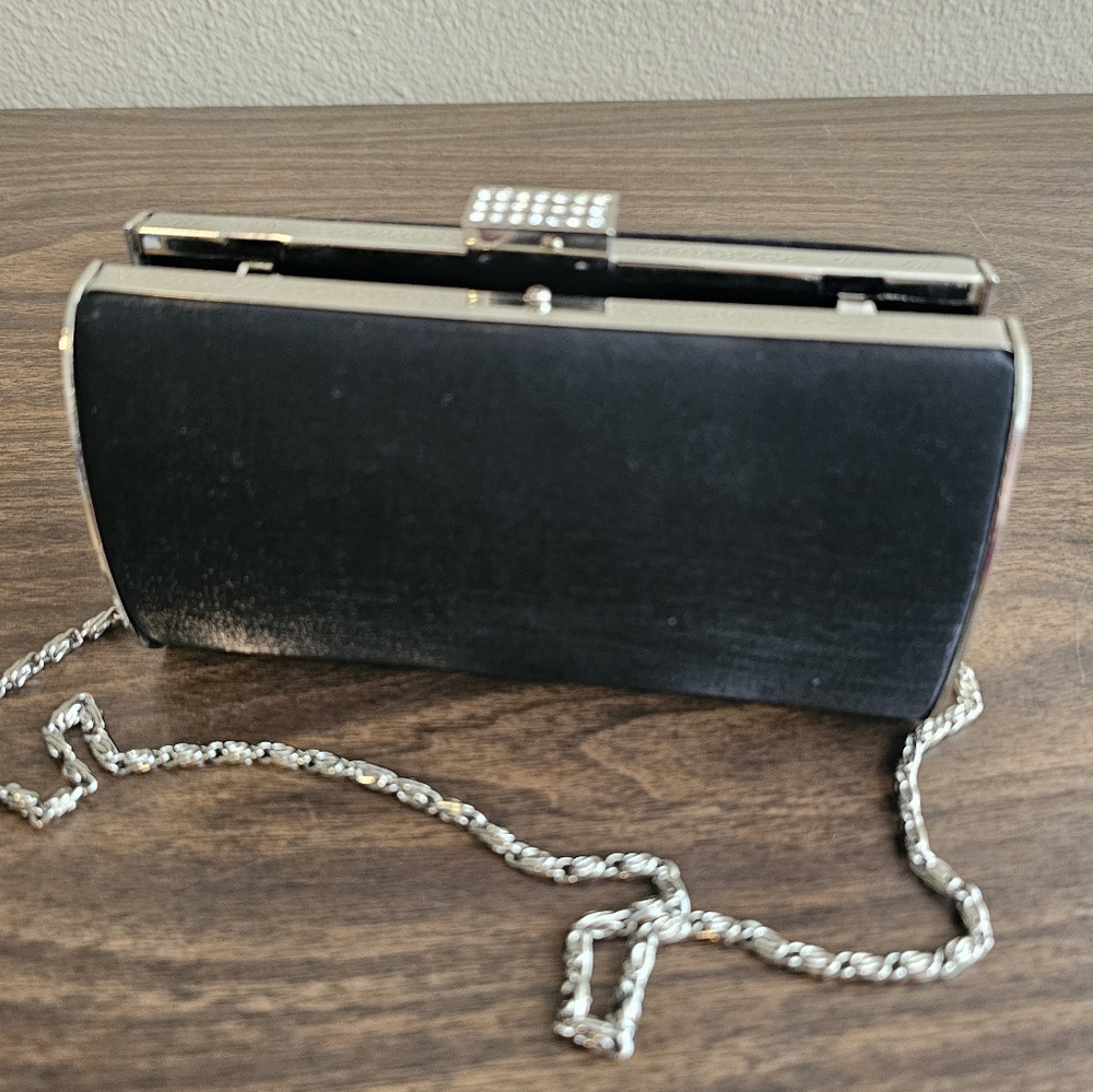 Chic Petite Black Clutch w/ Rhinestone Clasp